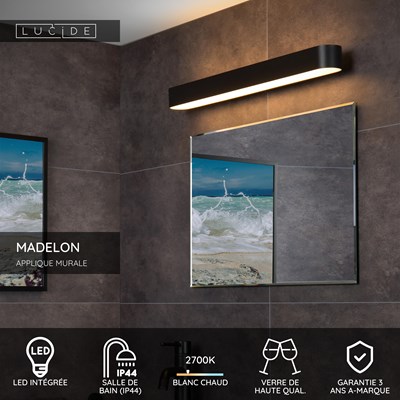 Lucide MADELON - Applique murale Salle de bains - LED - 1x9W 2700K - IP44 - Noir